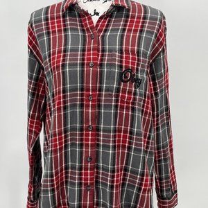 Obey Flannel Shirt Women's Size Small Red Plaid Button‎ Up Cotton Long Sleeve